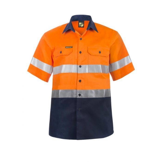 Picture of WorkCraft, Hi Vis Two Tone Short Sleeve Cotton Drill Shirt W CSR Reflective Tape